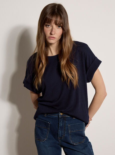 Button Back Textured T-Shirt