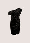 One-Shoulder Velvet Bodycon Mini Dress, Black, large