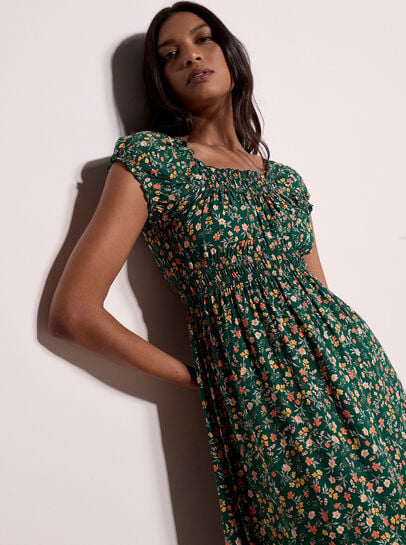 Garden Floral Milkmaid Midi Dress