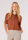 Linen Blend Boxy Shirt, Rust, large