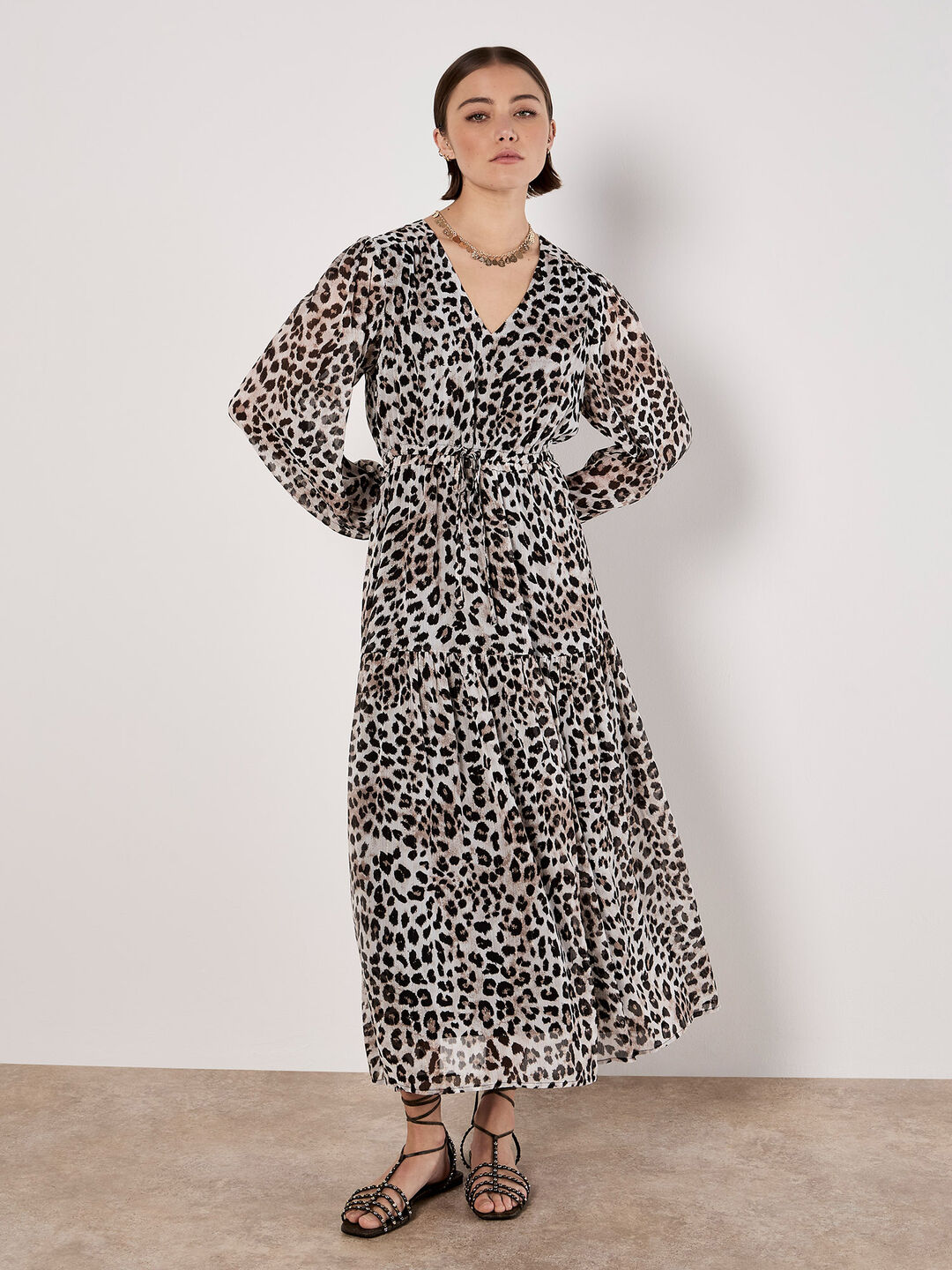 Image of Shimmer Leopard Chiffon Midi Dress