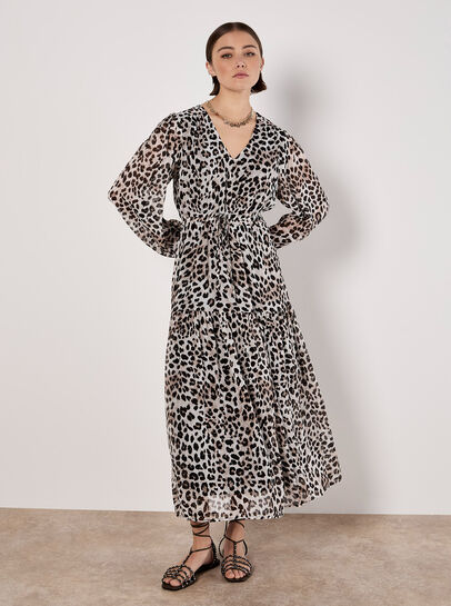 Shimmer Leopard Chiffon Midi Dress