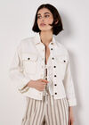 Cropped Cotton Denim Shirt, Cream, large