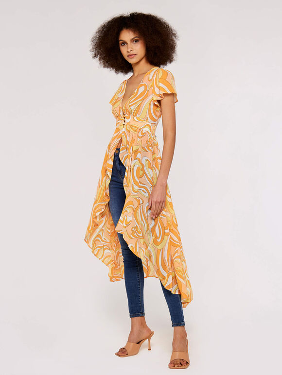 Swirl Print Chiffon Coverup, Orange, large