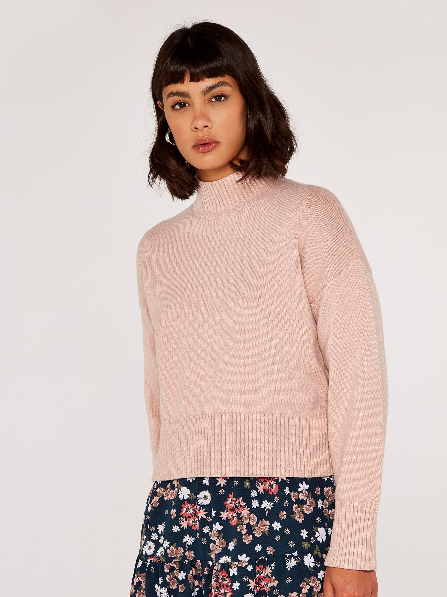 Pink mock neck sweater clearance