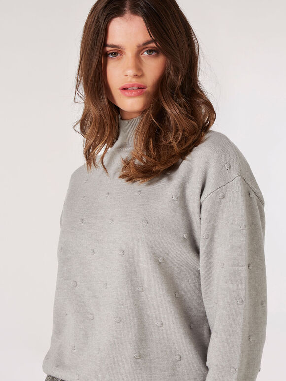 Oversized Mockneck Jumper, Grey, large