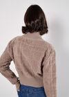 Boucle Knit Cropped Zip Cardigan, Brown, large
