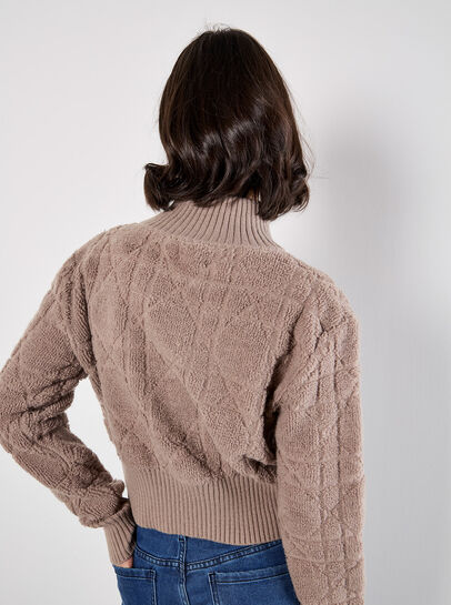 Boucle Knit Cropped Zip Cardigan