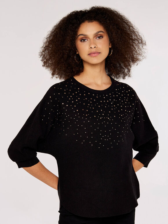 Heatsealed Spray Batwing Jumper, Black, large