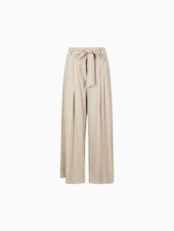 Wide-Leg Linen Blend Trousers, Stone, large