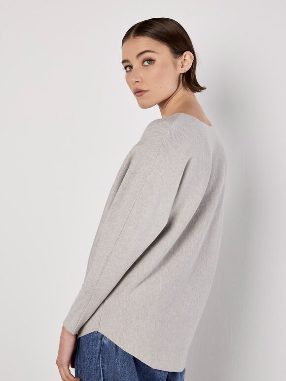 Applique Heart Batwing Jumper, Light Grey / Silver, large
