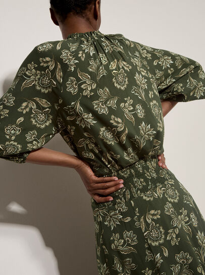 Folk Floral A-Line Midi Skirt