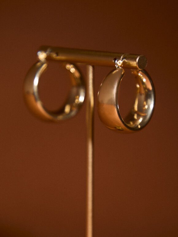 Gold Tone Chunky Hoop Earrings, Gold, large