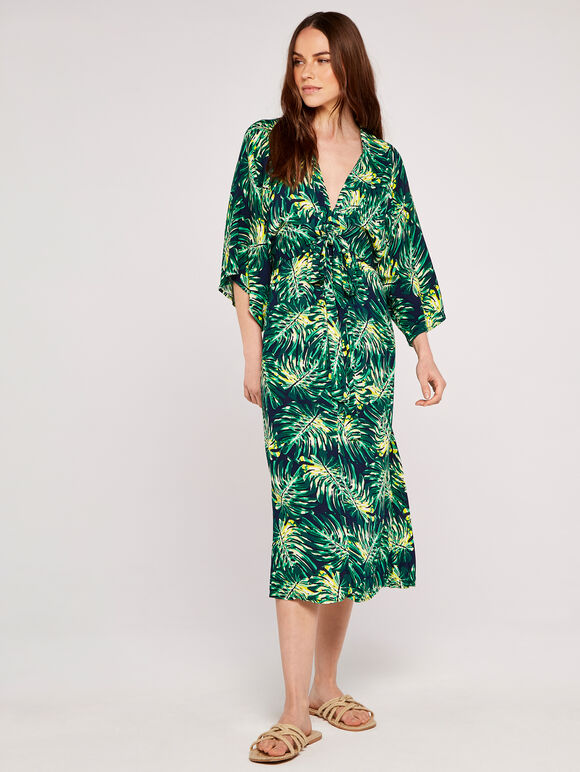 Tropical Leaf Knot Dress, Navy, large