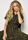 Zebra Print Shirt Midi Dress, Khaki, large