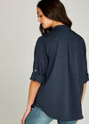 Collarless Three-Quarter Length Sleeve Top, Navy, large