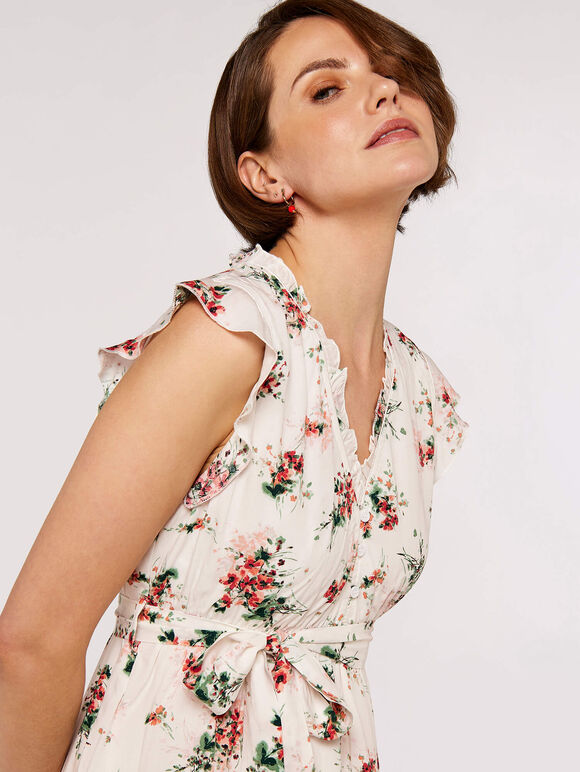 Floral Ditsy Midi Dress, Cream, large