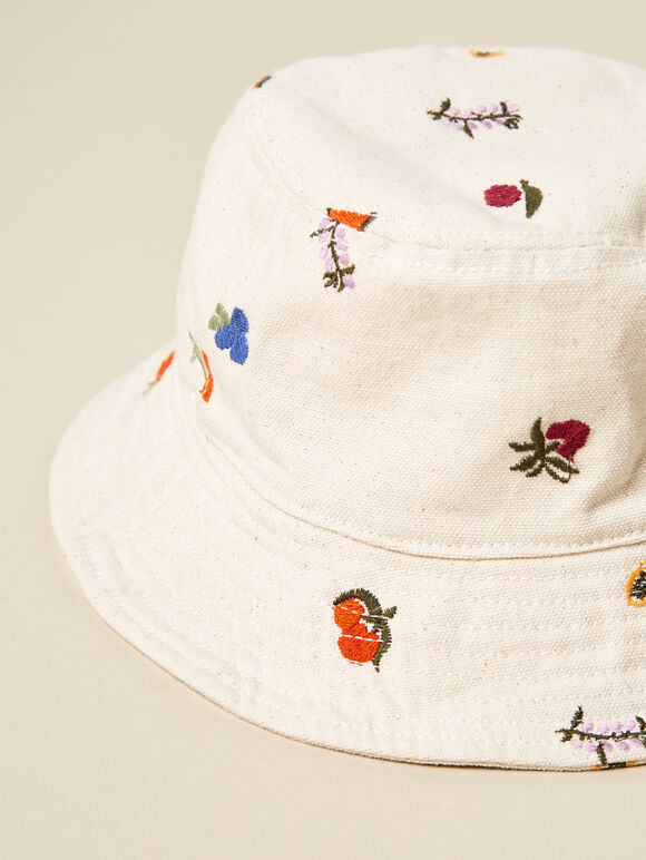 Fruit Embroidered Bucket Hat, White, large