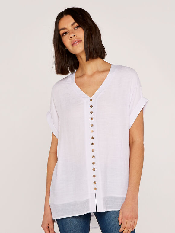 Button Down Top, Cream, large