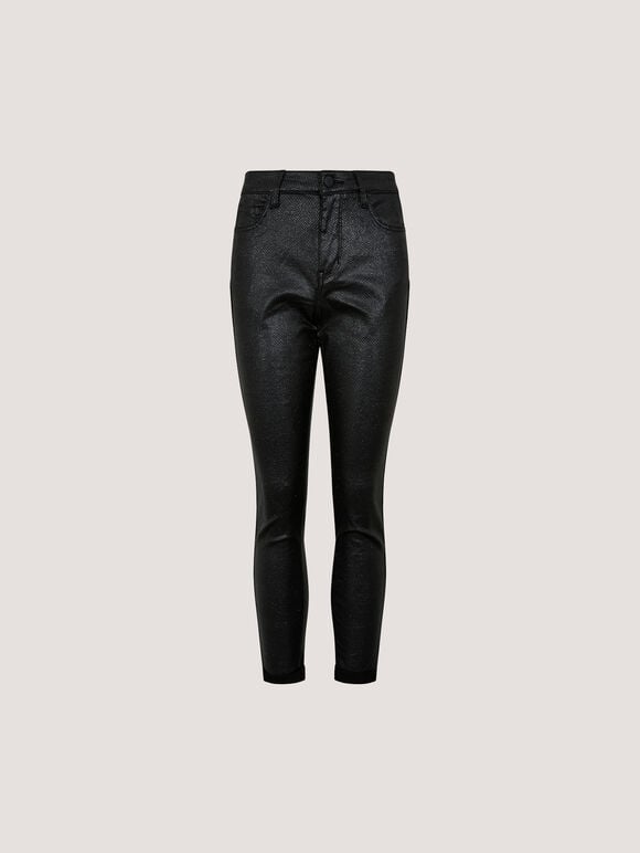 Glitter Snakeskin Skinny-Fit Jeans, Black, large