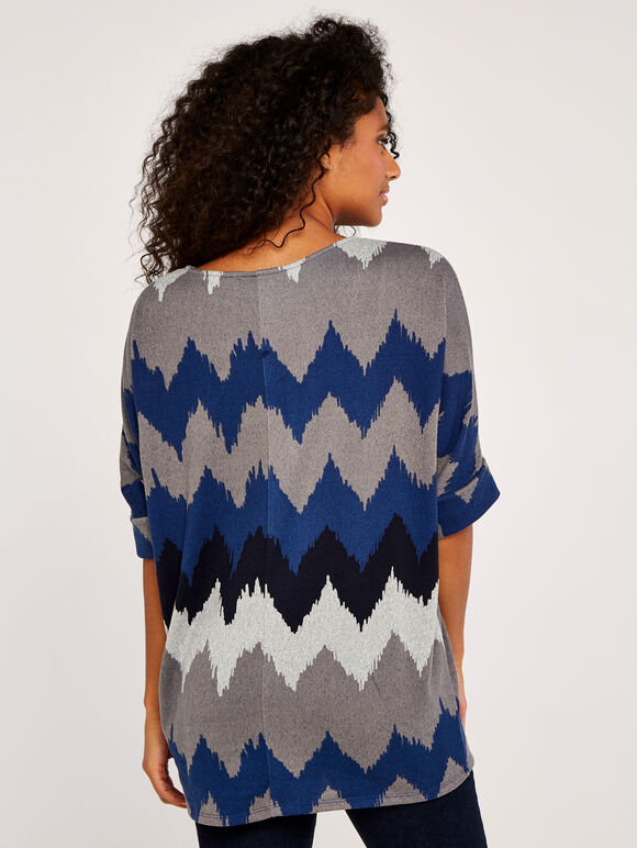 Chevron Batwing Tunic Top, Blue, large