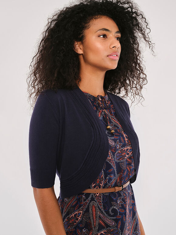 Poitelle Edge Knitted Shrug, Navy, large