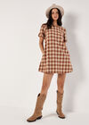 Check Print Swing Mini Dress, Rust, large