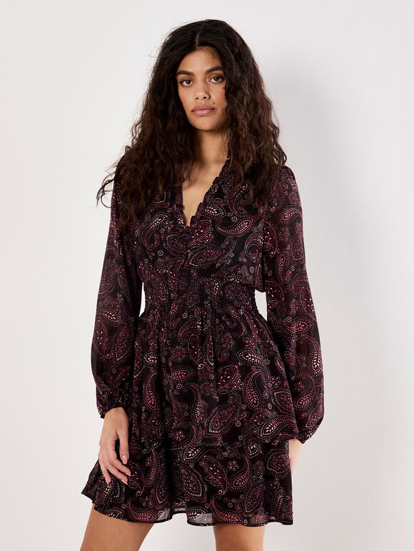 Batik Paisley Mini Dress, Burgundy, large