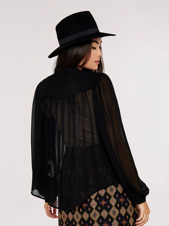 Layered V Neck  Blouse, Black, large