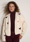 Chunky Knit Butterfly Applique Cardigan, Cream, large