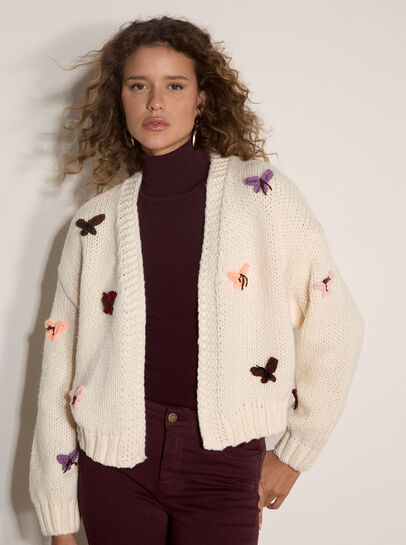Chunky Knit Butterfly Applique Cardigan