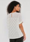 Jacquard Spot Turn Up Slv Top, Cream, large