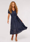 Gold Foil Oval Midi Dress, Navy, large