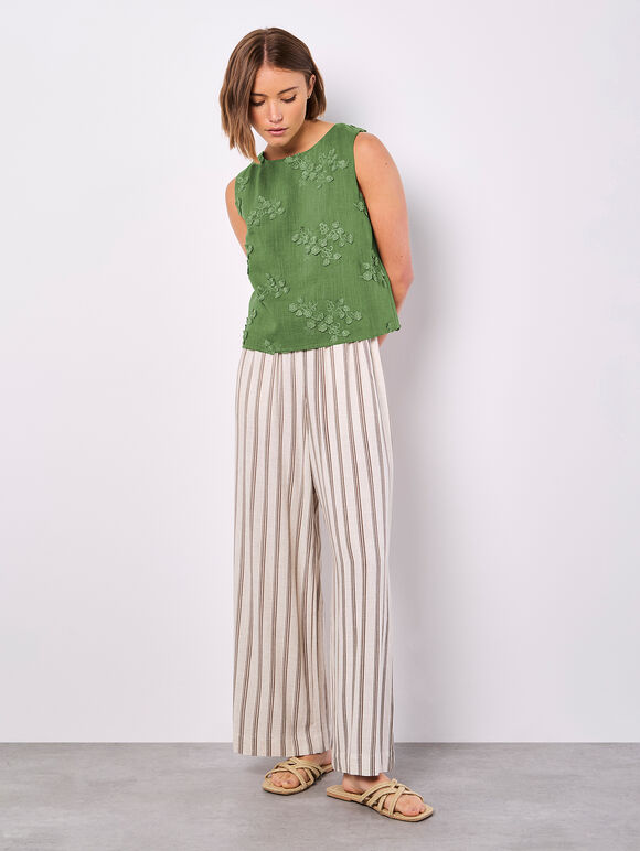Floral Embroidered Shell Top, Green, large