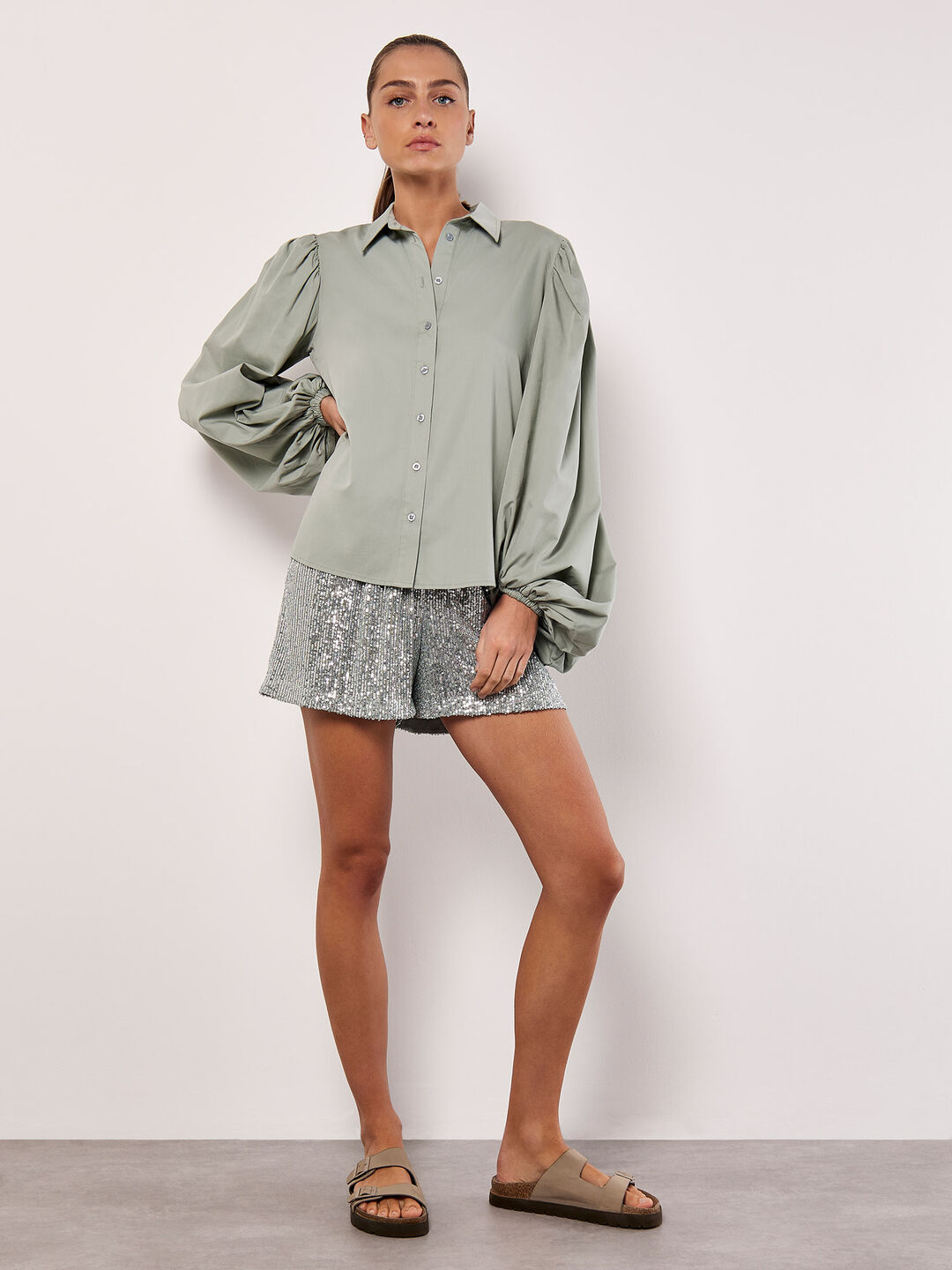 Image of Statement Sleeve Cotton Modal Shirt