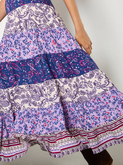 Patchwork Print Tiered Maxi Skirt