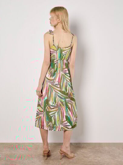 Palm Print Ruffle Midi Dress