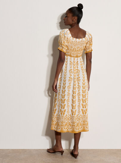 Butterfly Border Print Midi Dress