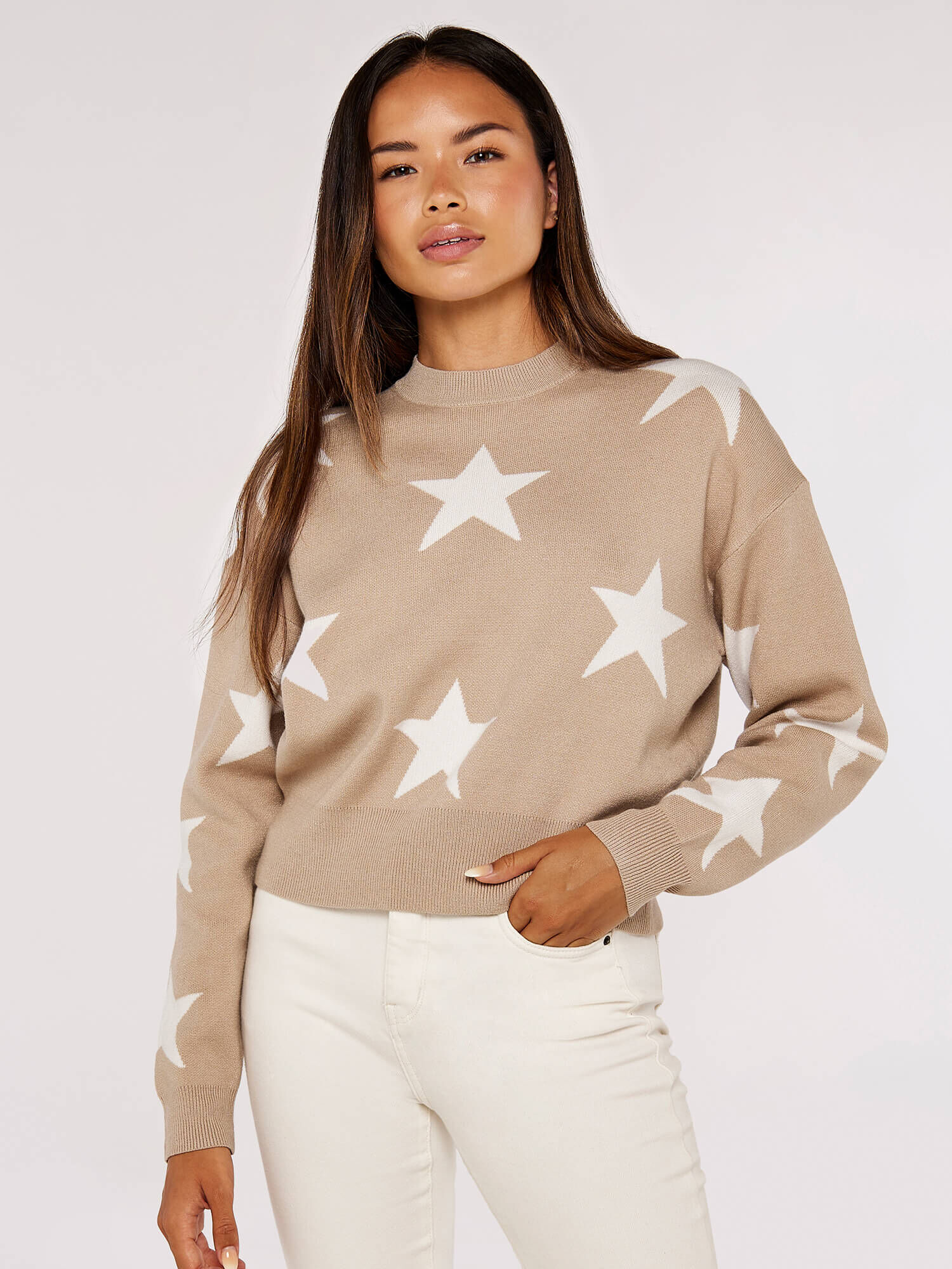 Star Cropped Jumper Apricot Clothing