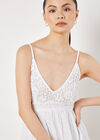 Embroidered Mesh Tiered Maxi Dress, Cream, large