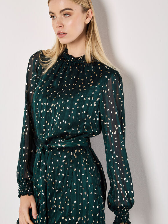 Self Stripe Gold Foil Mini Dress, Green, large