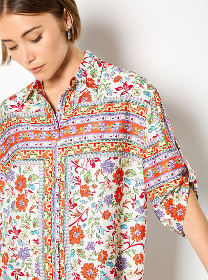 Floral Scarf Print Satin Shirt
