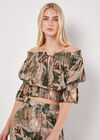 Satin Scarf Print Cropped Top, Khaki, large