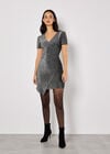 Metallic Bodycon Wrap Mini Dress, Light Grey / Silver, large