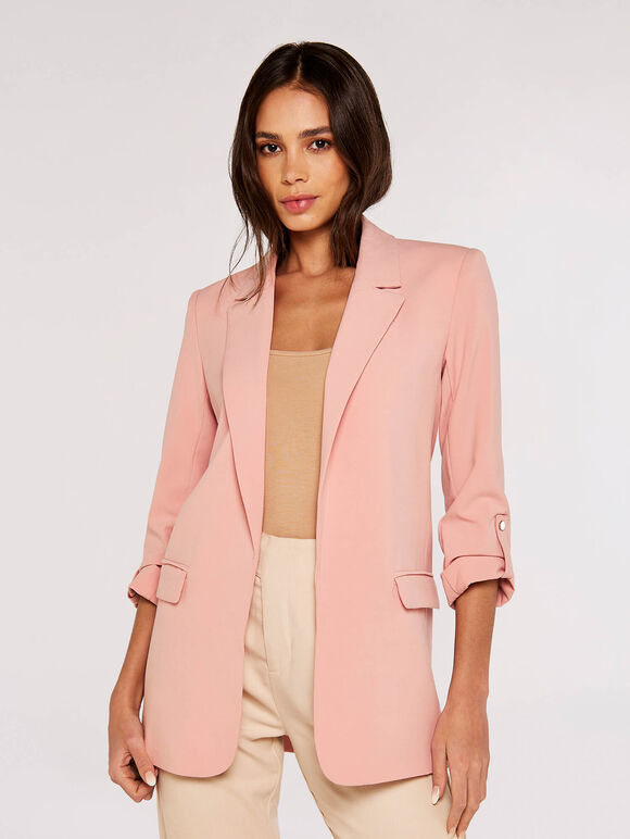 Turn up Sleeve Blazer, Pink, large