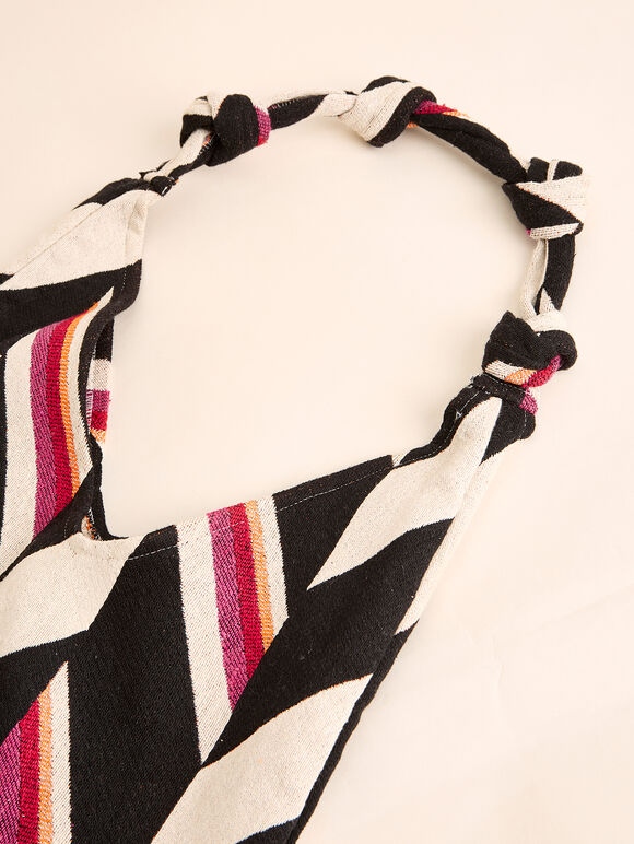Geometric Cotton Canvas Bag, Black, large