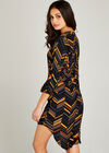 Black Spliced Stripe Ripple Shirt Dress, Black, large