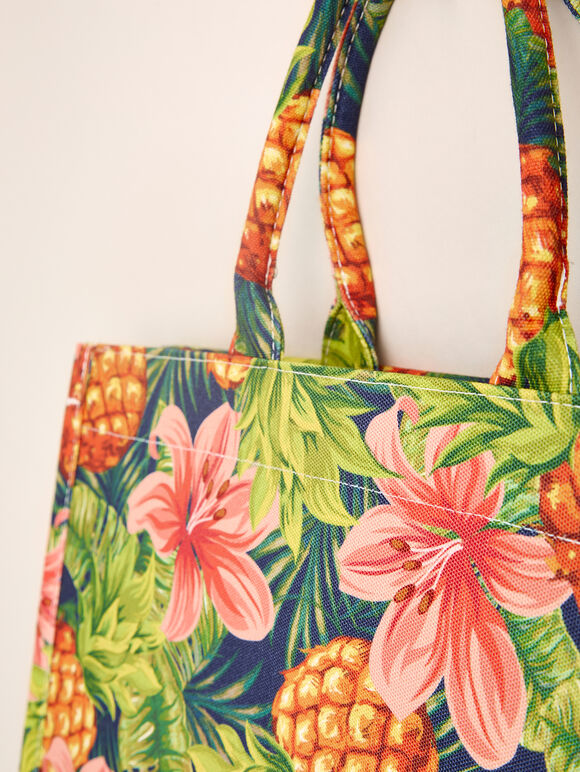Tropical  Print Cotton Fabric Bag, Assorted, large