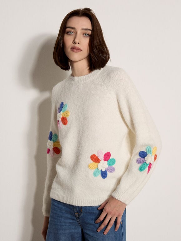 Petal Flower Jumper, Cream, large