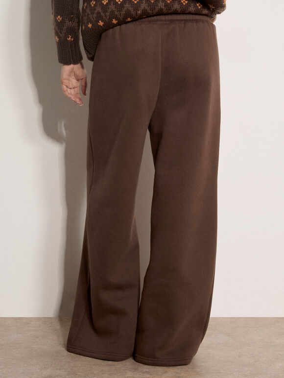 Wide-Leg Jersey Joggers, Brown, large